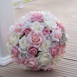 Handtied Bridal Bouquet of Pink Foam Roses